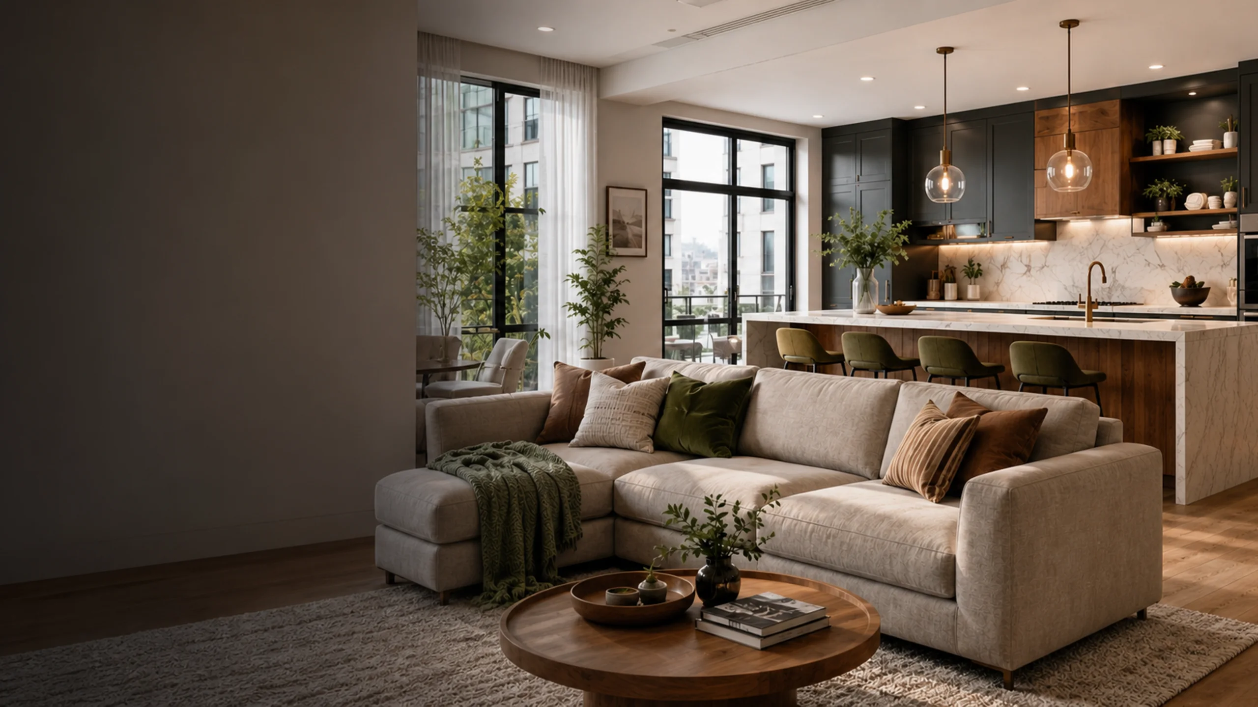 Newly remodeled luxury apartment with an open kitchen and living area