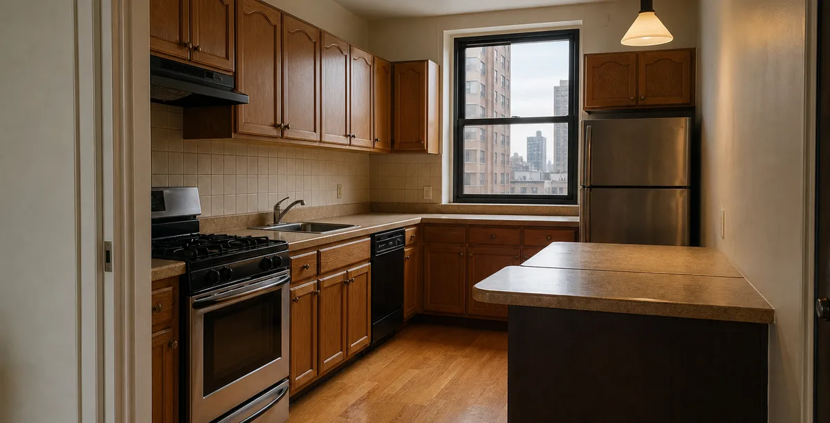 Outdated apartment kitchen before renovation