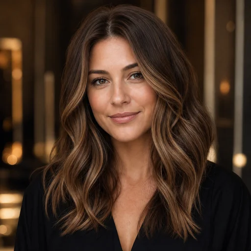 Portrait of Emily R. with caramel balayage hair