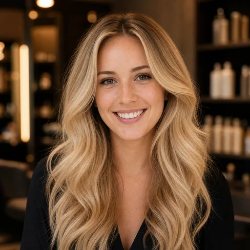 Portrait of Samantha L. with long beige-blonde hair